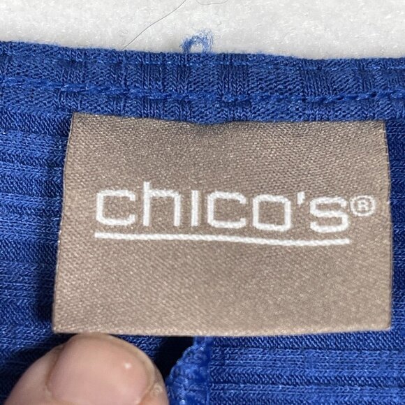 Chico's Top Womens Size 2 / L Blue Pullover Ribbed  3/4 Dolman Sleeve Scoop Neck - Picture 5 of 12